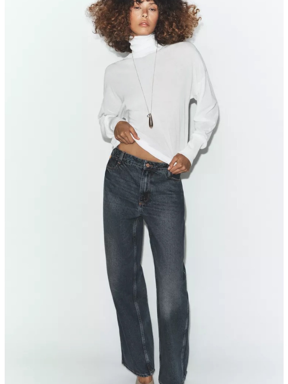 Zara EXTRA-FINE KNIT HIGH COLLAR JUMPER WHITE 2142/050/250